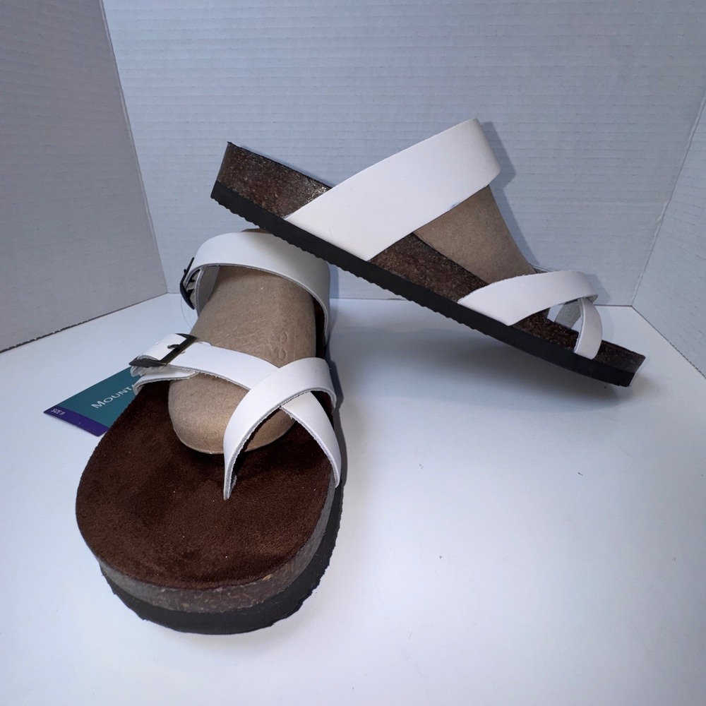 Mountain Sole Leather Sandals Women 11 White Buckle Slide Gorpcore